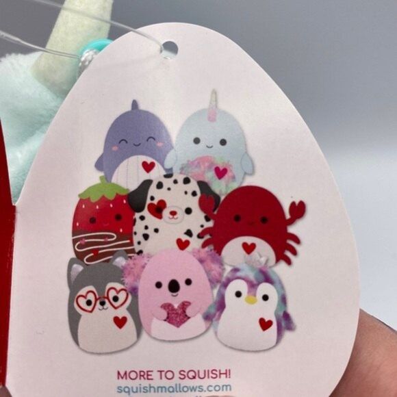 Squishmallow 3.5” Valentines Furry Belly Niema Narwhal Clip On Keychain - Picture 6 of 8